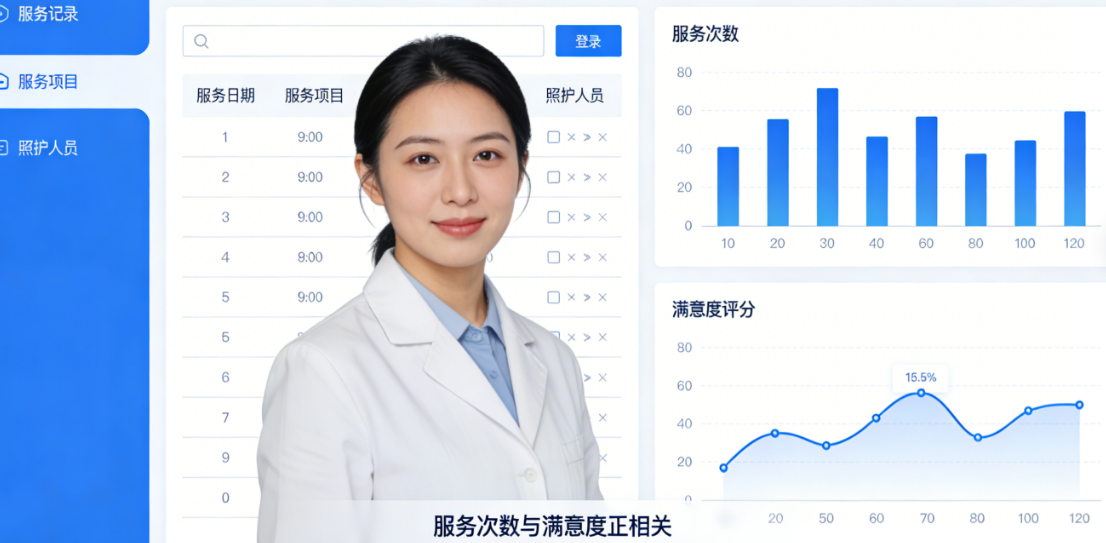 专业照护服务行业照护人员管理系统开发核心功能：服务记录与满意度挂钩